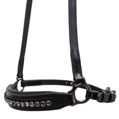 Hanoverian Noseband "DIAMOND" with dark metal buckles and anthracite rhinestones - animondo.dk - NR-DIA-ANT